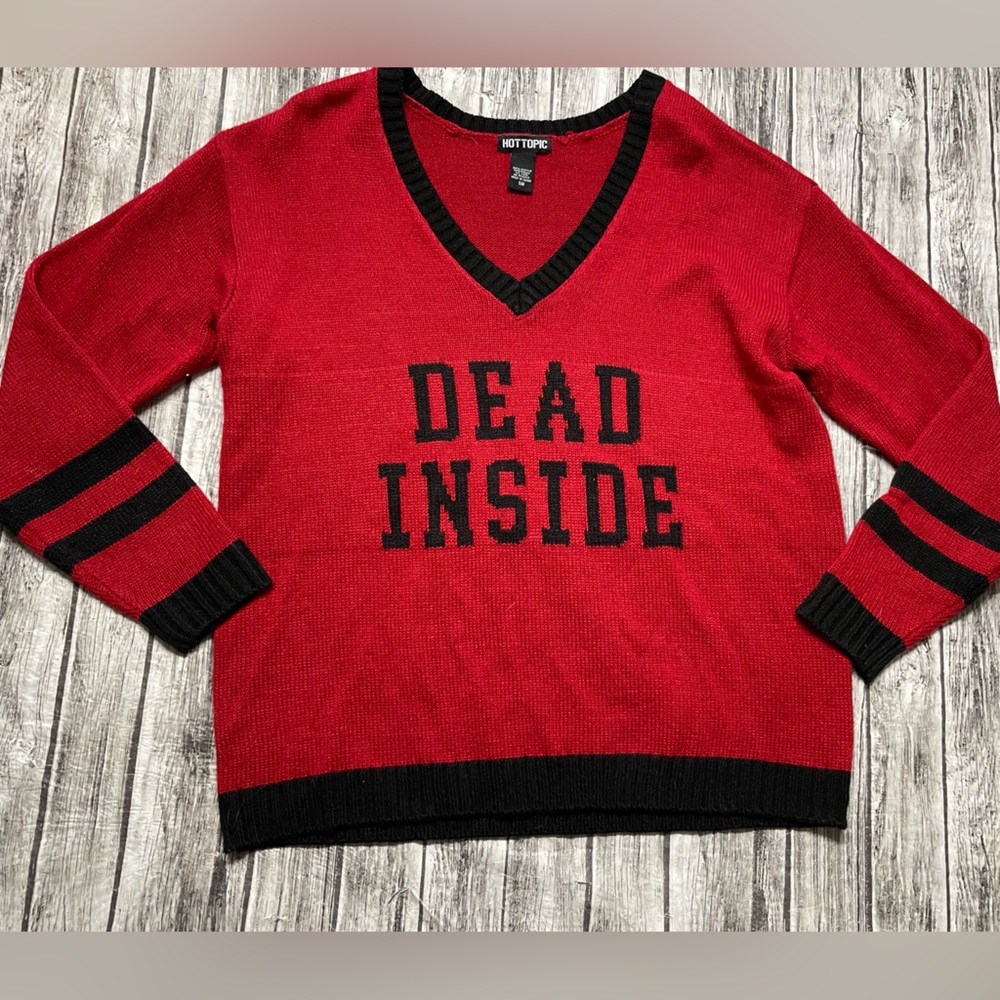 Adult Small Hot Topic Oversized DEAD INSIDE Sweater Red/Black Goth Good Conditio